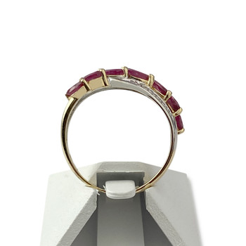 Tweedehands goud 750 2 toon diamanten robijn ring