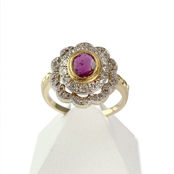 Bague d'occasion 2 ors 750 diamants rubis