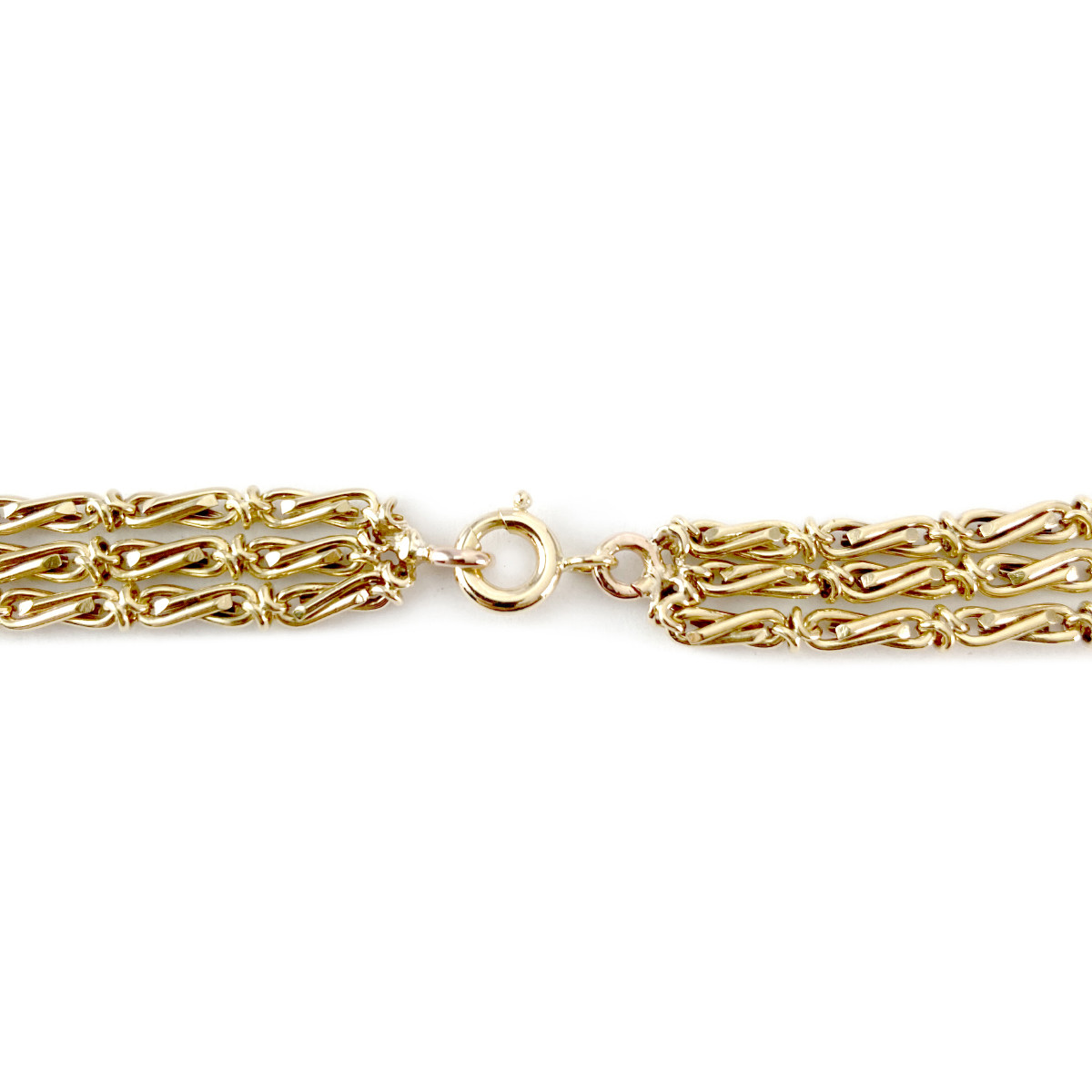 Collier triple rang d'occasion or 750 jaune perles de culture de Chine 45 à 50 cm - vue 3