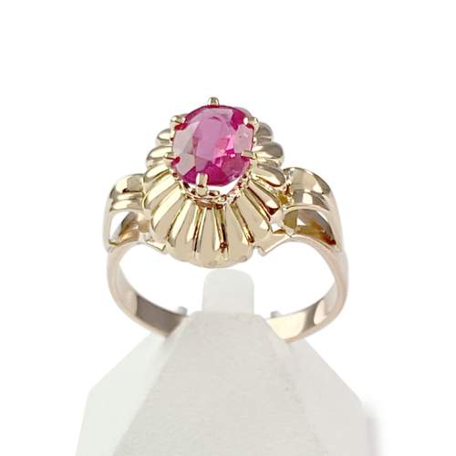 Bague d'occasion or 750 jaune rubis synthétique