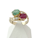 Tweedehands ring van 750 geelgoud met edelstenen en diamanten - afbeelding 1