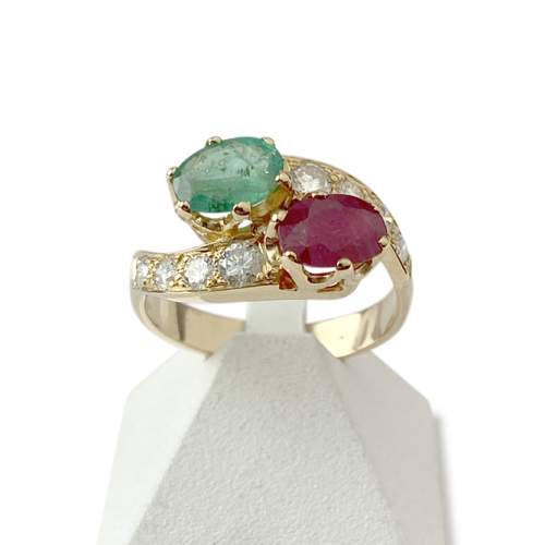Bague d'occasion or 750 jaune pierres précieuses diamants
