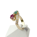 Tweedehands ring van 750 geelgoud met edelstenen en diamanten - afbeelding 2