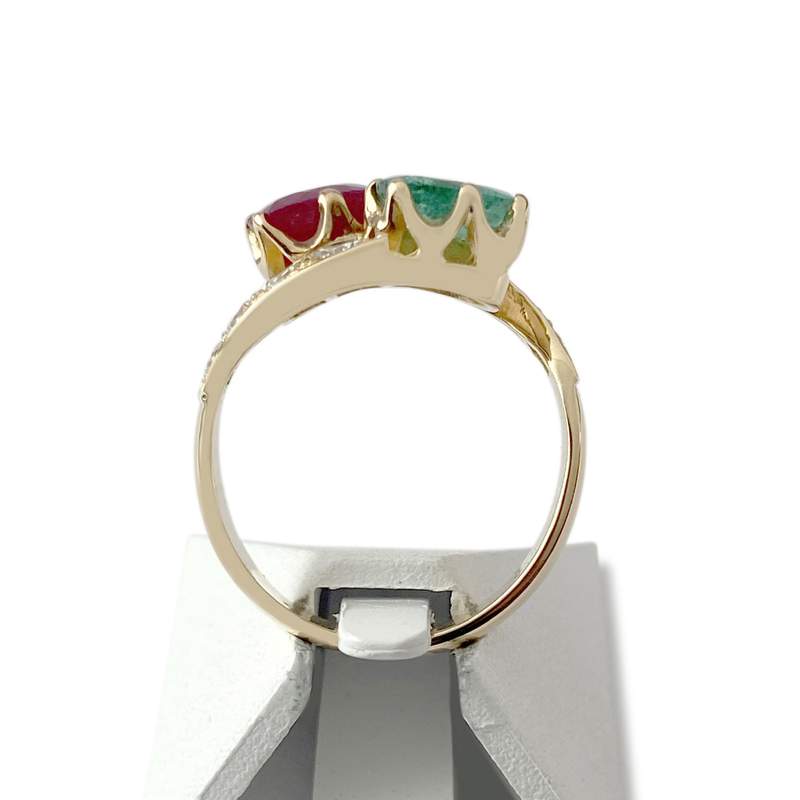 Bague d'occasion or 750 jaune pierres précieuses diamants - vue 3