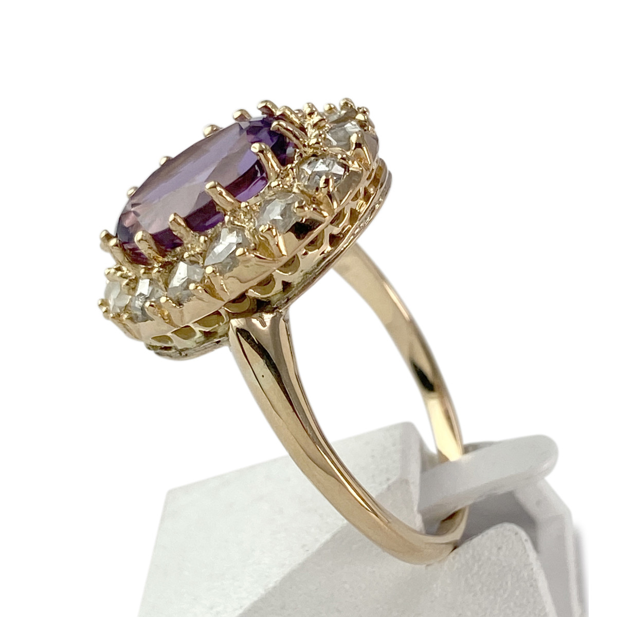 Bague d'occasion or 750 jaune améthyste et diamants - vue 2
