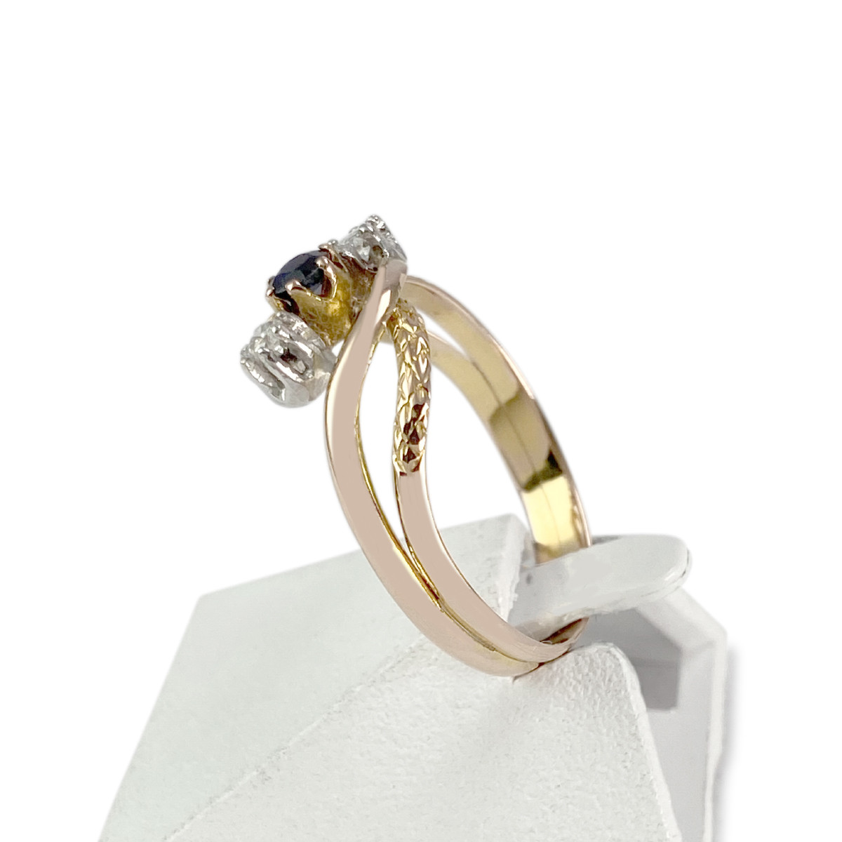 Bague d'occasion or 750 2 tons saphir diamants - vue 2