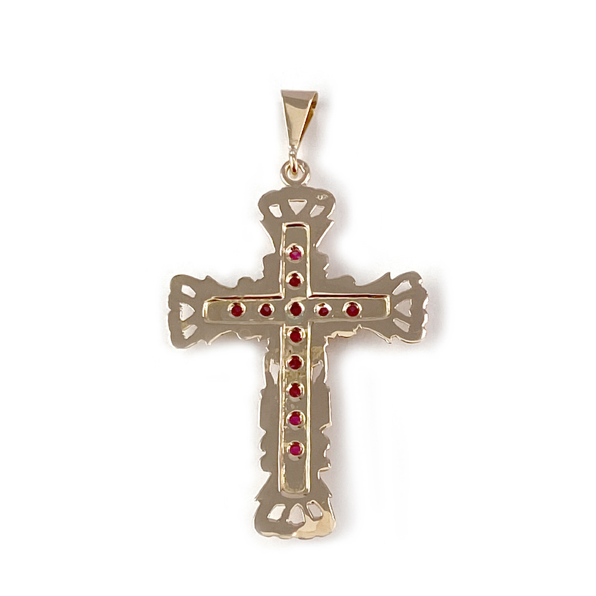 Pendentif croix d'occasion or 750 jaune rubis synthétiques - vue 2
