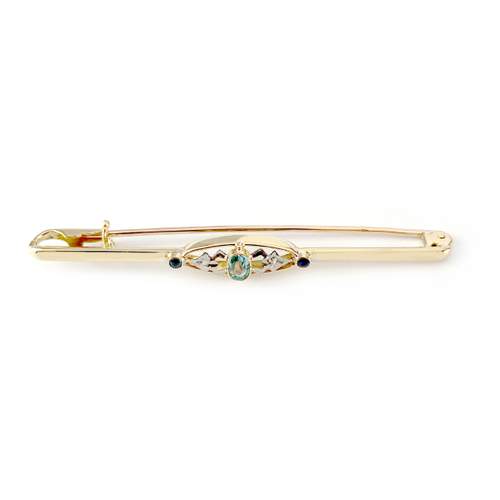 Tweedehands broche 750 geelgoud doublet granaat glas zirkonia's