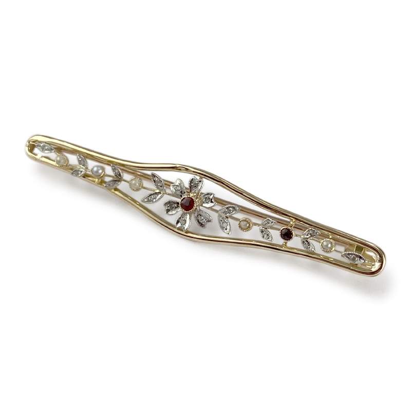 Broche d'occasion or 750 2 tons diamants et grenats - vue 3