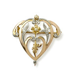 Broche d'occasion or 750 2 tons diamants et perles fines - vue 1