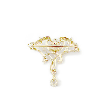 Tweedehands broche in goud 750 2 toon diamanten