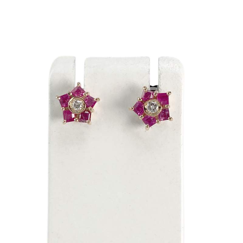 Boucles d'oreilles d'occasion or 750 2 tons rubis diamants - vue 1