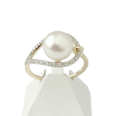 Bague d'occasion or 750 2 tons perle de culture du Japon et diamants