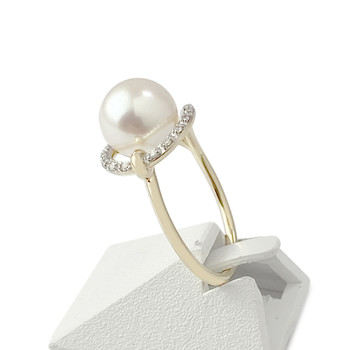 Bague d'occasion or 750 2 tons perle de culture du Japon et diamants