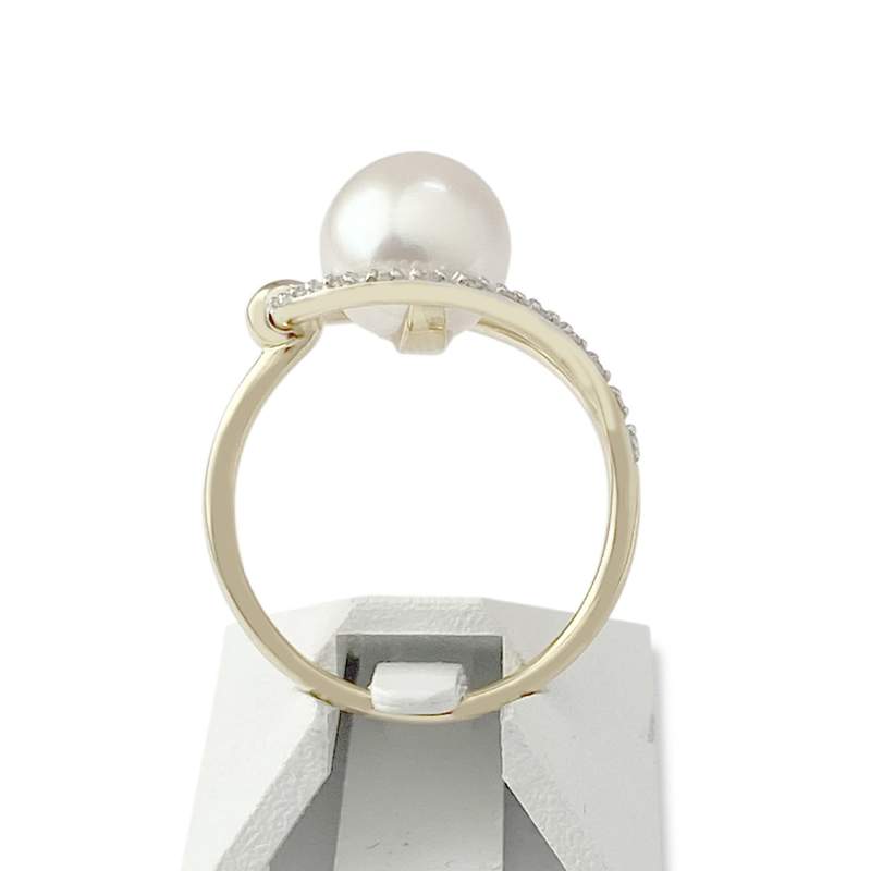Tweekleurige ring van 750 goud met gekweekte parel uit Japan en diamanten - 3D-weergave