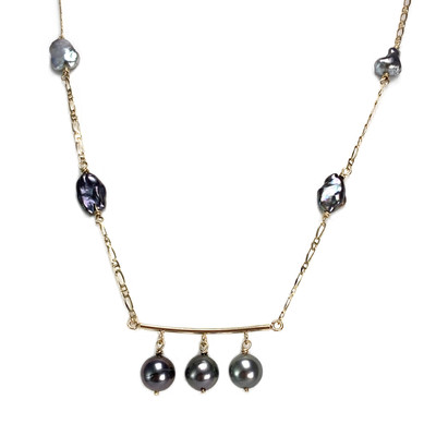 Collier d'occasion or 750 jaune perles de Tahiti et perles Keshi 45.5 cm - vue 1