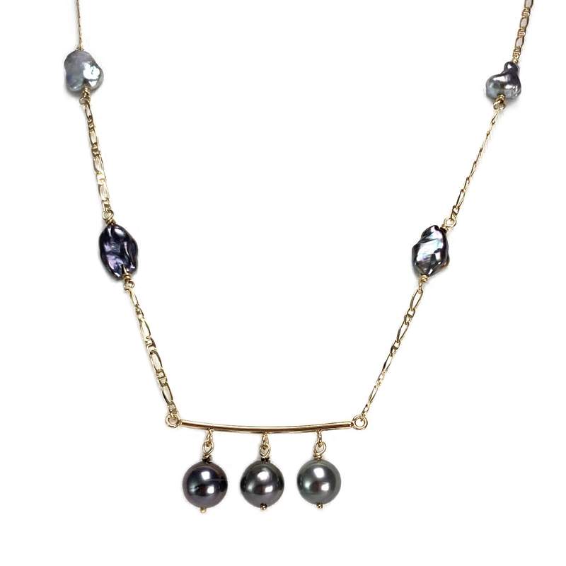 Collier d'occasion or 750 jaune perles de Tahiti et perles Keshi 45.5 cm - vue 1
