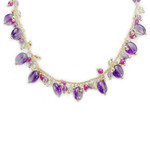 Pre-owned 14K yellow gold necklace with glass beads and amethysts, 41 cm - view 1