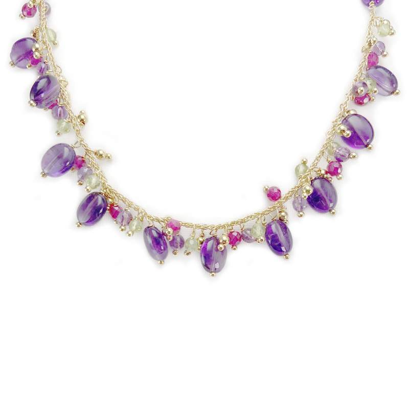 Collier d'occasion or 750 jaune boules en verre et améthystes 41 cm - vue 1