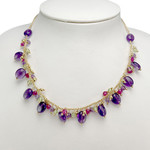 Secondhand necklace 750 yellow gold glass balls and amethysts 41 cm - view 2