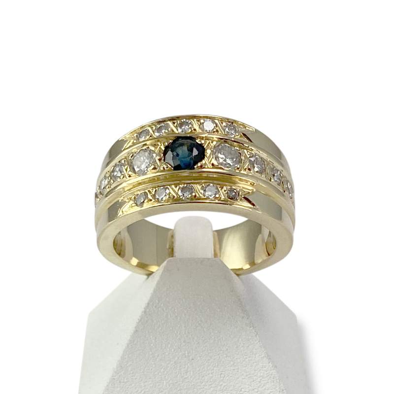 Bague d'occasion or 750 jaune diamants saphir - vue 1