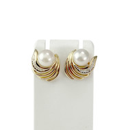 Boucles d'oreilles d'occasion or 750 jaune et rhodié diamants perles de culture