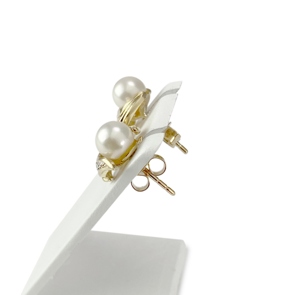 Boucles d'oreilles d'occasion or 750 jaune et rhodié diamants perles de culture - vue 2