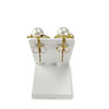 Boucles d'oreilles d'occasion or 750 jaune et rhodié diamants perles de culture - vue V3