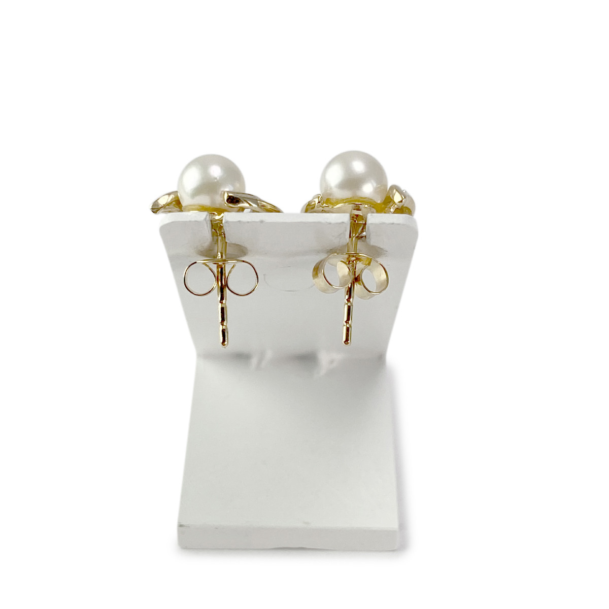 Boucles d'oreilles d'occasion or 750 jaune et rhodié diamants perles de culture - vue 3