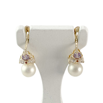 Boucles d'oreilles d'occasion or 750 jaune perles zirconias