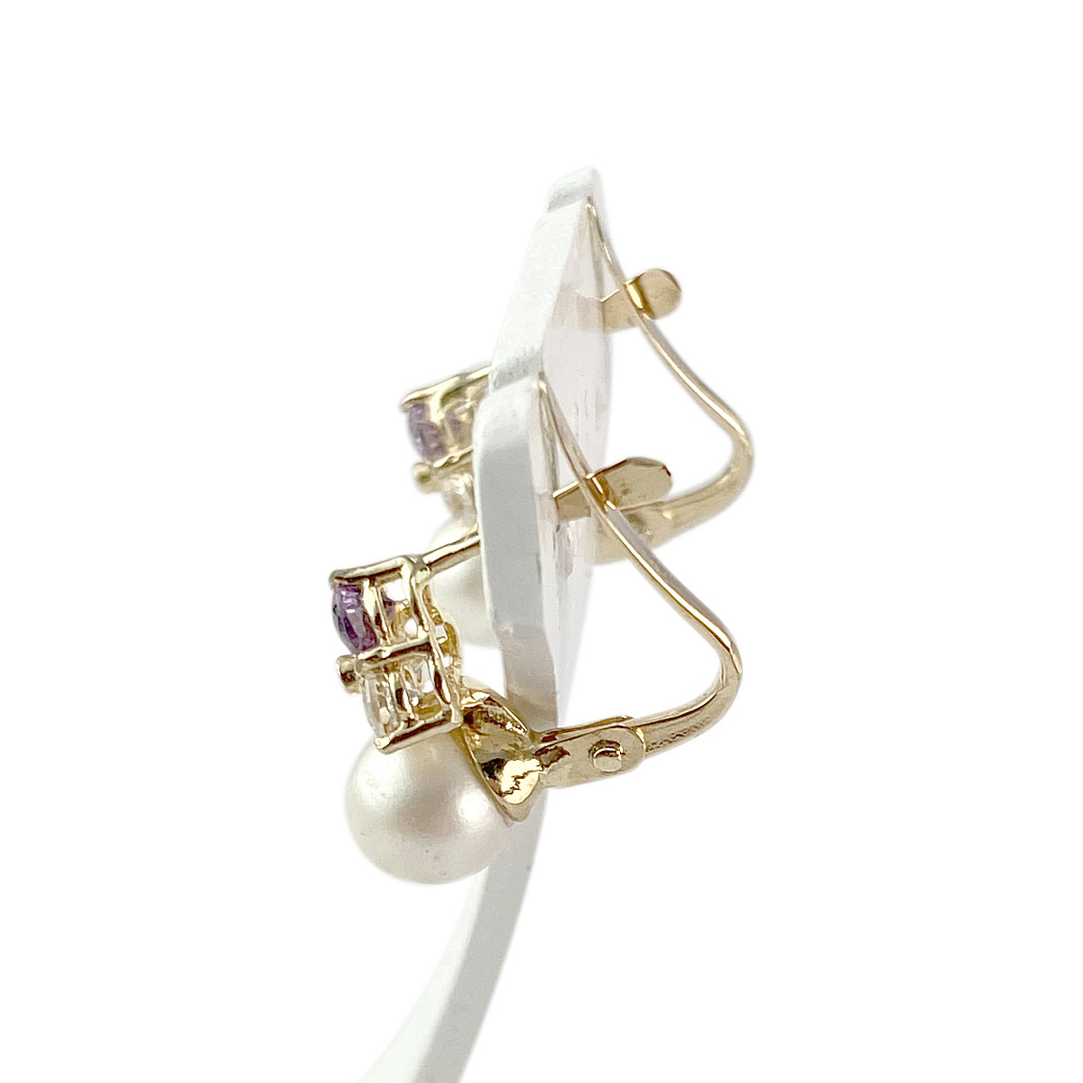 Boucles d'oreilles d'occasion or 750 jaune perles zirconias - vue 2
