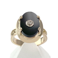 Bague d'occasion or 750 jaune onyx diamant