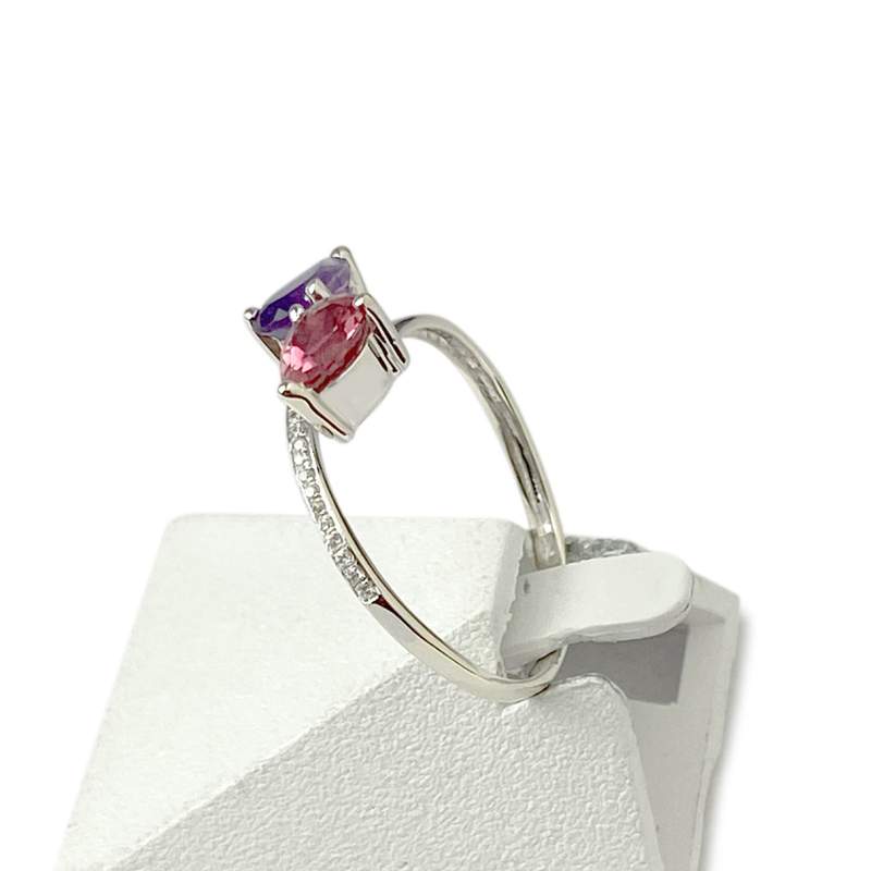 Pre-owned 375 white gold ring with semi-precious stones and zirconias - view 2