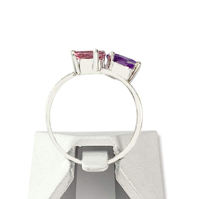 Pre-owned 375 white gold ring with semi-precious stones and zirconias - view 3