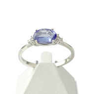 Bague d'occasion or 375 blanc tanzanite ovale et diamants