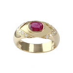 Bague d'occasion or 750 jaune rubis diamants - vue 1