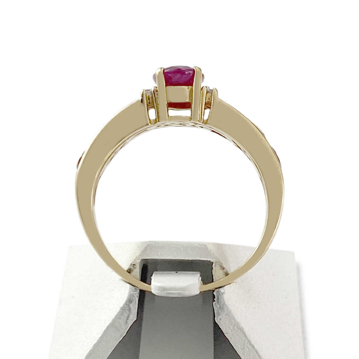 Bague d'occasion or 750 jaune rubis et diamants - vue 3