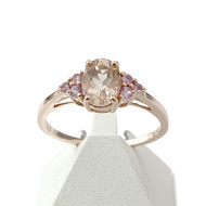 Bague d'occasion or 375 rose morganite ovale et saphirs roses