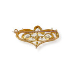Broche d'occasion or 750 jaune et rhodié diamants perles fines - vue 2