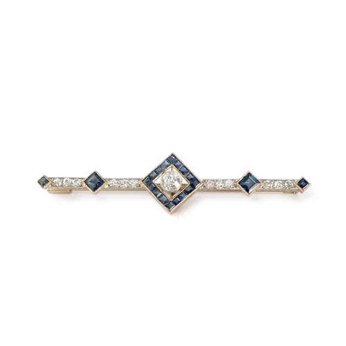 Broche d'occasion or 750 jaune diamants saphirs