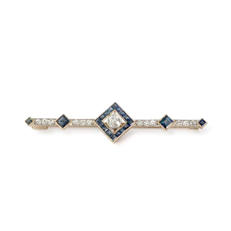 Broche d'occasion or 750 jaune diamants saphirs - vue 1