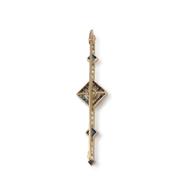 Broche d'occasion or 750 jaune diamants saphirs - vue 2