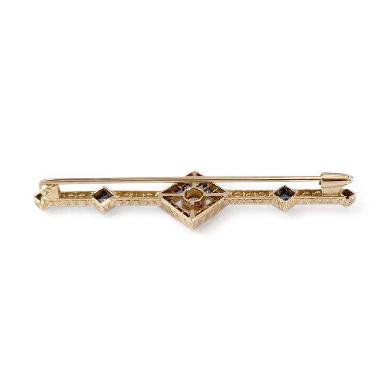 Broche d'occasion or 750 jaune diamants saphirs - vue 3