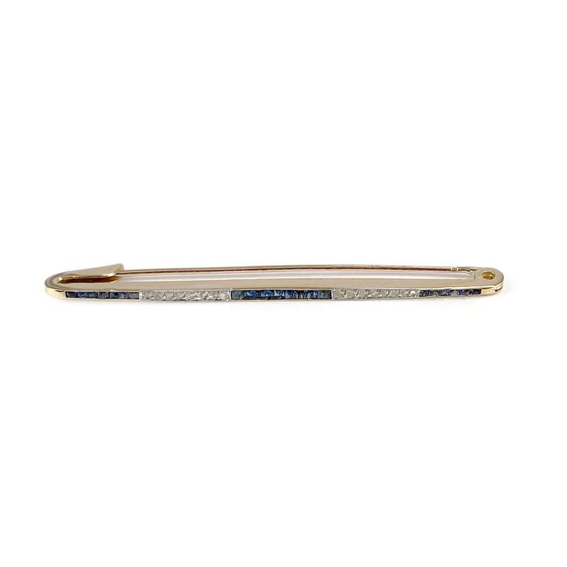Broche d'occasion or 750 jaune diamants verres bleus - vue 1
