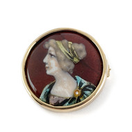 Broche d'occasion or 750 jaune email de limoges