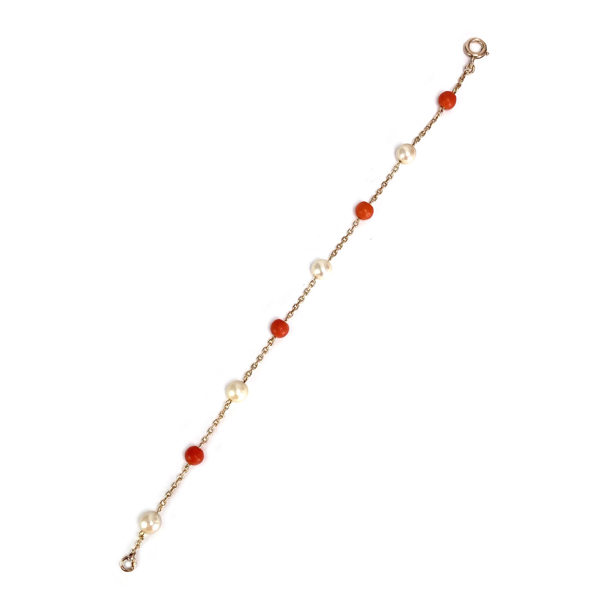 Bracelet d'occasion or 750 jaune perles de culture et boules corail 16.5 cm - vue 2