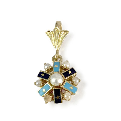 Pre-owned 14K yellow gold pendant with blue lacquered pearls - view 1