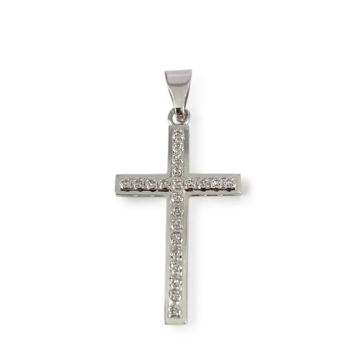 Pendentif croix d'occasion or 750 blanc diamants