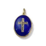 Pendentif porte photo d'occasion or 750 jaune laque bleue diamants