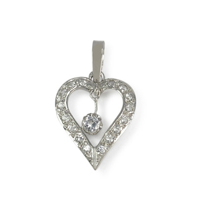 Pendentif coeur d'occasion or 750 blanc zirconias
